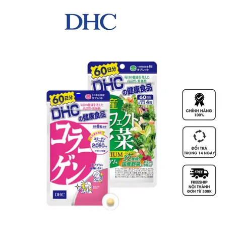 Combo DHC rau củ + collagen hỗ trợ giảm mụn mát da
