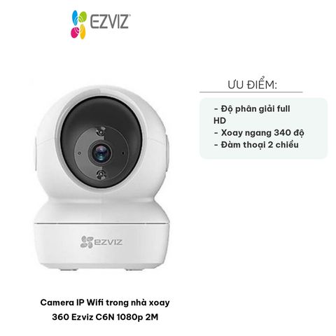Camera IP Wifi trong nhà xoay 360 Ezviz C6N 1080p - Giám sát hiệu quả ngày đêm, tích hợp micro và loa đàm thoại 2 chiều