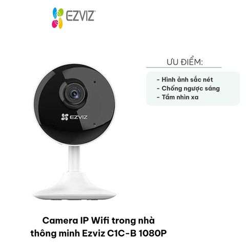Camera IP Wifi Ezviz C1C-B 1080P - Camera An Ninh Thông Minh Trong Nhà, Quan Sát Ngày Đêm, Chất Lượng Full HD 1080P, Tầm Nhìn Hồng Ngoại 12m