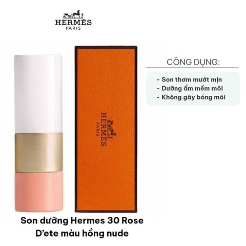 Son dưỡng môi Hermes 30 Rose D’ete màu hồng nude - Chất son mịn, dưỡng ẩm giúp môi mềm mượt, thanh lịch cho mọi dịp.