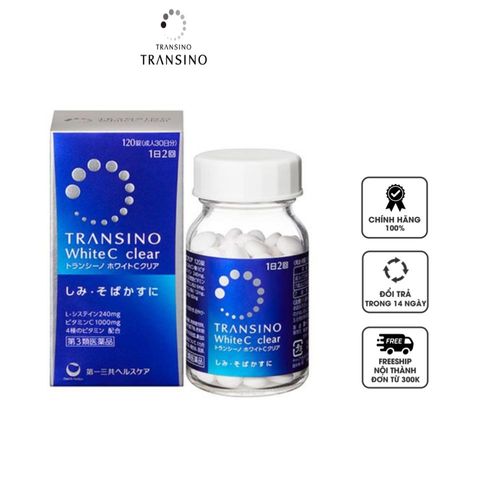 Viên uống Transino White C Clear - Hỗ trợ trắng da, cải thiện nám, tàn nhang hiệu quả, bổ sung Vitamin C và dưỡng chất từ Nhật Bản 120 viên
