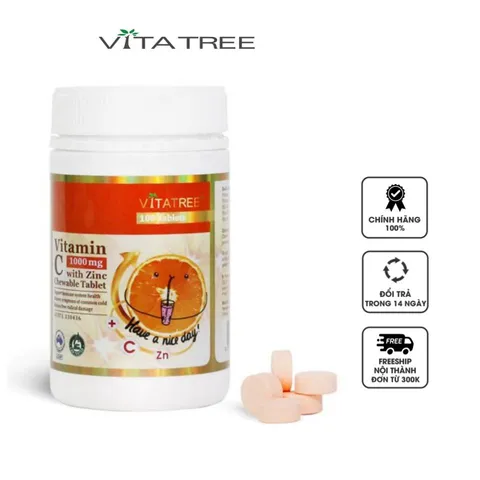 Viên nhai hỗ trợ tăng đề kháng Vitatree Vitamin C 1000mg+ Zinc