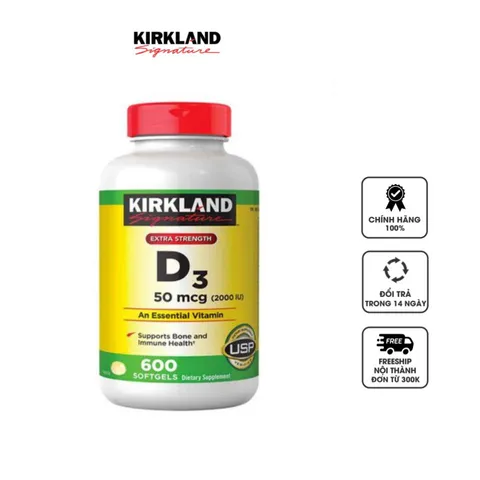 Vitamin D3 2000IU Kirkland - vitamin mặt trời [Date T8/2024]