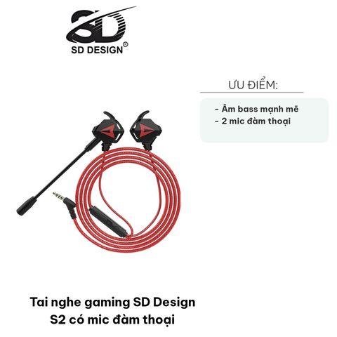 Tai Nghe Gaming SD Design S2 - 2 Mic Thoải Mái, Âm Bass Sâu Mạnh Mẽ, Thiết Kế Chuyên Nghiệp Cho Game Thủ