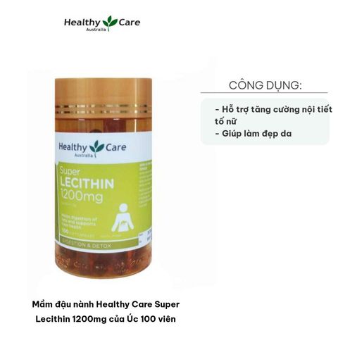 Mầm đậu nành Healthy Care Super Lecithin 1200mg 100 viên - Hỗ trợ cân bằng nội tiết tố và làm đẹp da cho nữ giới trên 30 tuổi