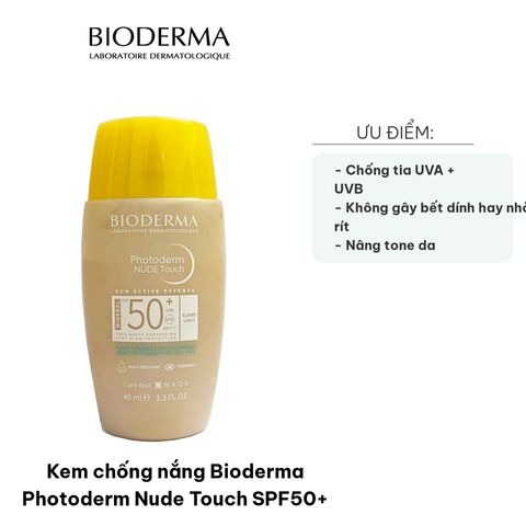 Kem Chống Nắng Bioderma Photoderm Nude Touch SPF50+ - Bảo Vệ Da Nhạy Cảm, Kiềm Dầu, Che Khuyết Điểm, Dung Tích 40ml