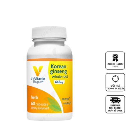 Viên uống The Vitamin Shoppe Korean Ginseng Whole Root 648mg