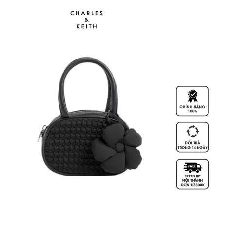 Túi xách nữ Charles & Keith Nylon Textured Top Handle Bag SL2-50671407 Black