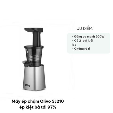Máy Ép Chậm Olivo SJ210 - Ép Kiệt Bã 97% Với Công Suất 200W, Tốc Độ 40 Vòng/Phút, Lưới Lọc Tiện Lợi для Rau Củ, Trái Cây