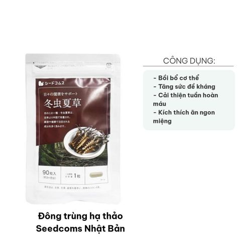 Đông Trùng Hạ Thảo Seedcoms Nhật Bản - Tăng Cường Miễn Dịch, Bồi Bổ Cơ Thể, Hỗ Trợ Ăn Ngon Miệng - Gói 90 Viên Thực Phẩm Chức Năng