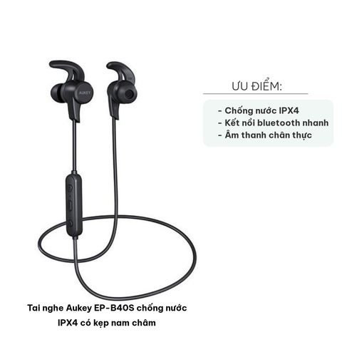 Tai Nghe Aukey EP-B40S Chống Nước IPX4 Với Kẹp Nam Châm - Âm Thanh Chân Thực, Bluetooth 5.0 - Phụ Kiện Thể Thao Hoàn Hảo