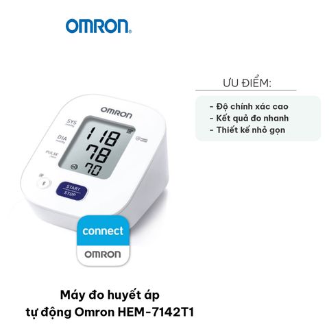 Máy đo huyết áp tự động Omron HEM-7142T1 - Thiết kế nhỏ gọn, kết nối Bluetooth, đo chính xác, tiện lợi cho sức khỏe hàng ngày