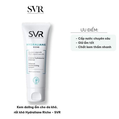 Kem Dưỡng Ẩm SVR Hydraliane Riche - Chuyên Dùng Cho Da Khô, Cung Cấp Độ Ẩm Lâu Dài 24 Giờ, Không Gây Mụn, 50ml