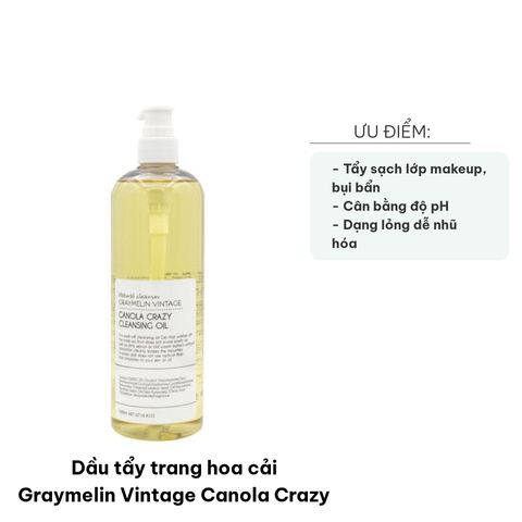 Dầu Tẩy Trang Hoa Cải Graymelin Vintage Canola Crazy 300ml - Giảm Mụn, Làm Sạch Sâu, Cấp Nước Cho Da Nhạy Cảm