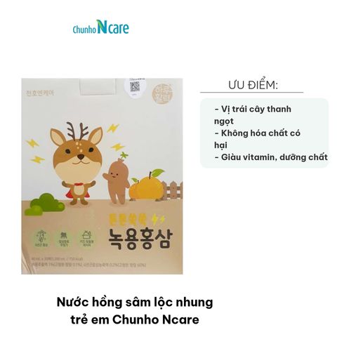 Nước Hồng Sâm Lộc Nhung Trẻ Em Chunho Ncare - Hỗ Trợ Tiêu Hóa, Tăng Đề Kháng, Phát Triển Chiều Cao, Dinh Dưỡng Cho Bé (Hộp 30 Gói)