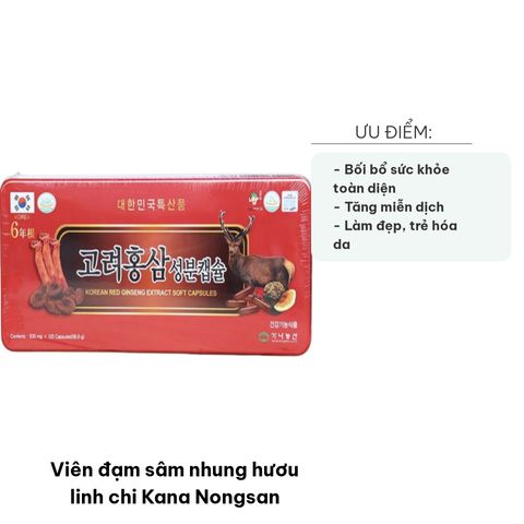 Viên Đạm Sâm Nhung Hươu Linh Chi Kana Nongsan 120 Viên - Hỗ Trợ Bồi Bổ Sức Khỏe, Bảo Vệ Gan, Tăng Cường Miễn Dịch