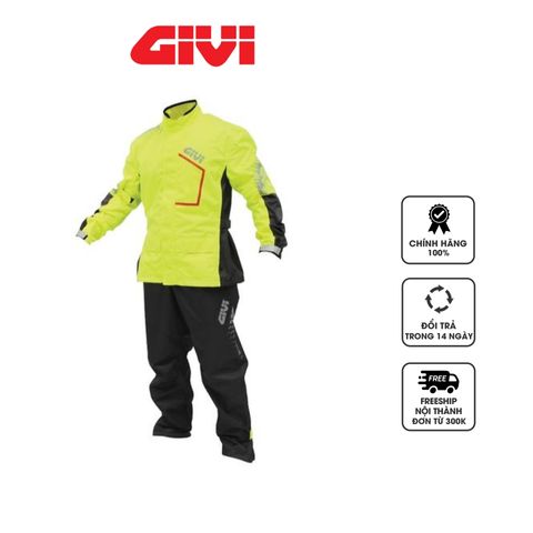 Bộ Áo Mưa Cao Cấp Givi PRS04 Vàng Neon với Dây Phản Quang - Chống Thấm, Thoáng Khí cho Du Lịch và Thể Thao
