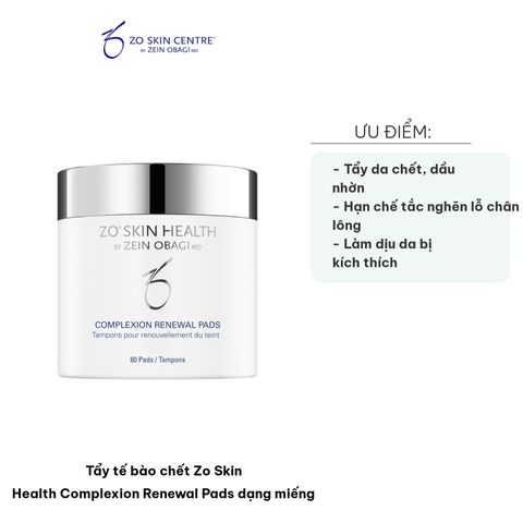 Tẩy Tế Bào Chết Zo Skin Health Complexion Renewal Pads - Miếng Tẩy Da Tiện Lợi, Giúp Da Thông Thoáng và Mịn Màng, 60 Miếng