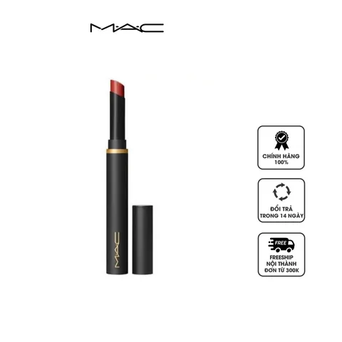 Son thỏi MAC Powder Kiss Velvet Blur Slim 877 Devoted To Chili màu đỏ gạch