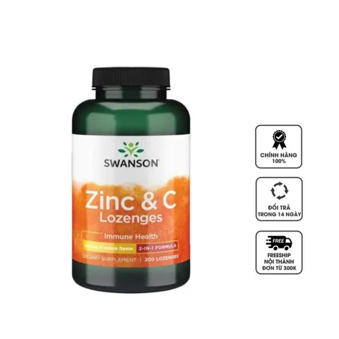 Viên ngậm Swanson Zinc & C 200 Lozenges hỗ trợ tăng đề kháng
