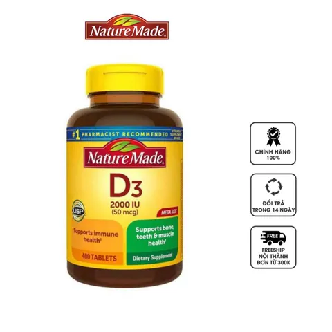 Viên uống Vitamin D3 Nature Made 50 mcg 2000 IU