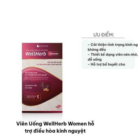 Viên Uống WellHerb Women - Hỗ Trợ Điều Hòa Kinh Nguyệt Cho Phụ Nữ, Giảm Đau Bụng, Cải Thiện Kinh Nguyệt Không Đều, Hộp 30 Viên