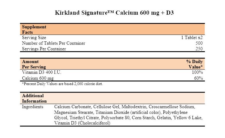 Viên uống Kirkland Calcium 600mg + D3 - Bổ sung Canxi và Vitamin D3 cho Xương Khỏe mạnh - Hỗ trợ ngừa loãng xương, 500 viên