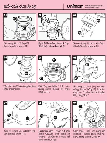 Máy Hút Sữa Unimom K-Pop Điện Đơn UM871098 Hồng - Thiết Kế Nhỏ Gọn, Chế Độ Hút 2 Giai Đoạn, Tiện Dụng Cho Mẹ