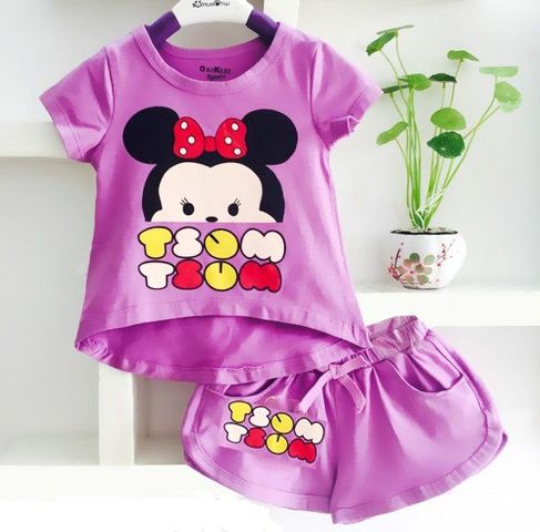 Bộ quần áo cho bé gái in hình chuột Mickey dễ thương