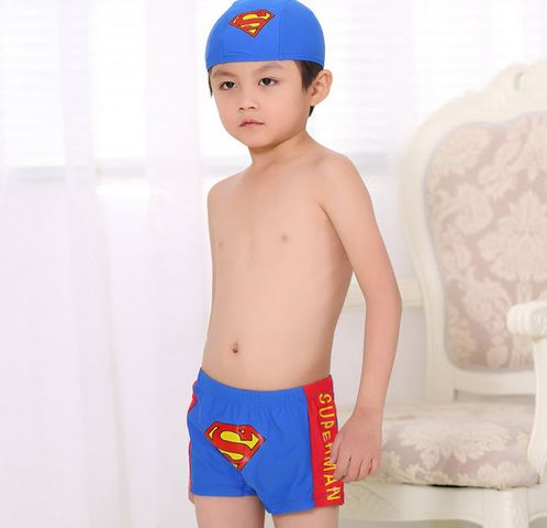 Quần bơi bé trai in hình siêu nhân kèm mũ