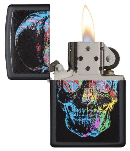 Bật Lửa Zippo Black Matte 28042 - Họa Tiết Đầu Lâu Màu Sắc Ấn Tượng, Chống Gió, Thể Hiện Cá Tính Mạnh Mẽ