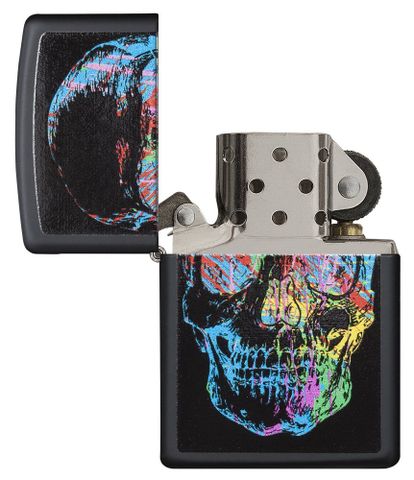 Bật Lửa Zippo Black Matte 28042 - Họa Tiết Đầu Lâu Màu Sắc Ấn Tượng, Chống Gió, Thể Hiện Cá Tính Mạnh Mẽ