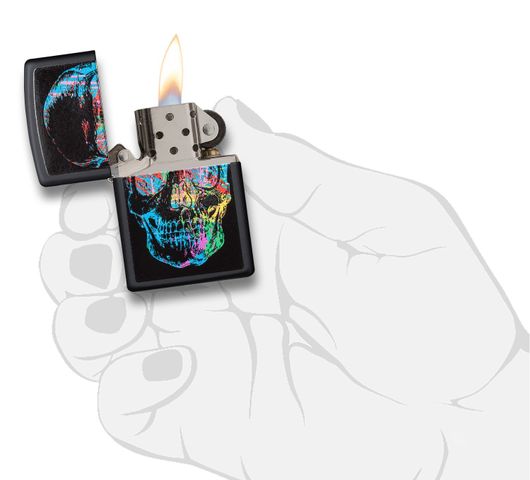 Bật Lửa Zippo Black Matte 28042 - Họa Tiết Đầu Lâu Màu Sắc Ấn Tượng, Chống Gió, Thể Hiện Cá Tính Mạnh Mẽ