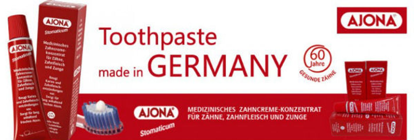 Kem đánh răng Ajona 25ml - Chăm sóc răng miệng chuyên dụng từ Đức, ngừa sâu răng và viêm nướu, cải thiện hơi thở tươi mát.