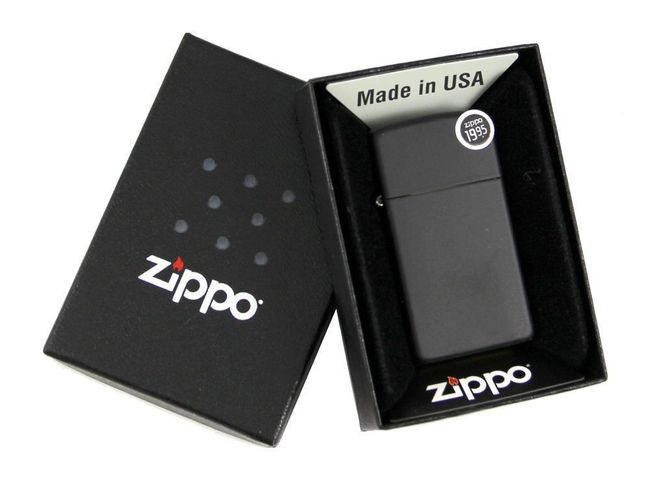 Bật Lửa Zippo Slim Black Matte 1618 - Bật Lửa Siêu Mỏng, Gọn Nhẹ Phong Cách Cổ Điển, Chống Gió, Chính Hãng Mỹ