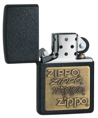 Bật Lửa Zippo 362 Brass Emblem Đen Crackle - Bật Lửa Sang Trọng Chạm Khắc 4 Hàng Chữ Vàng, Quà Tặng Chất Lượng Cao