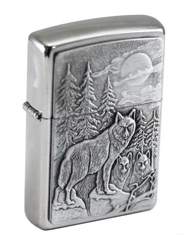 Bật Lửa Zippo 20855 Timberwolves - Bật Lửa Chrome Chống Gió Hình Sói Dưới Ánh Trăng - Quà Tặng Đặc Biệt Chính Hãng Mỹ