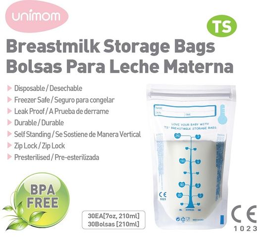 Túi Trữ Sữa Unimom TS Cảm Ứng Nhiệt 210ml - 30 Túi An Toàn, Không BPA, Dễ Dàng Sử Dụng Trong Ngăn Lạnh hoặc Ngăn Đông