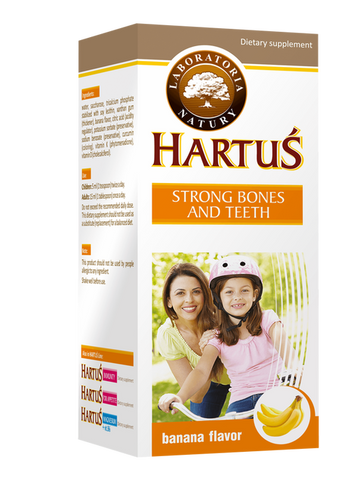 Canxi Hartus Strong Bones & Teeth cho trẻ từ 4 tháng, bổ sung canxi, vitamin D3, K hỗ trợ phát triển xương, răng chắc khỏe, hương vị chuối hấp dẫn