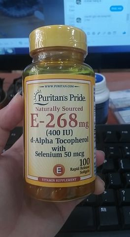 Viên uống Vitamin E 268mg với Selenium Puritan's Pride - Hỗ trợ làm đẹp, cải thiện dấu hiệu tuổi tác, 100 viên thiên nhiên