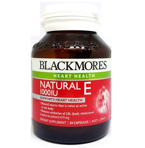 Viên uống Blackmores Natural Vitamin E 1000IU - Hỗ trợ sức khỏe tim mạch và làm đẹp da, hộp 30 viên đến từ Úc