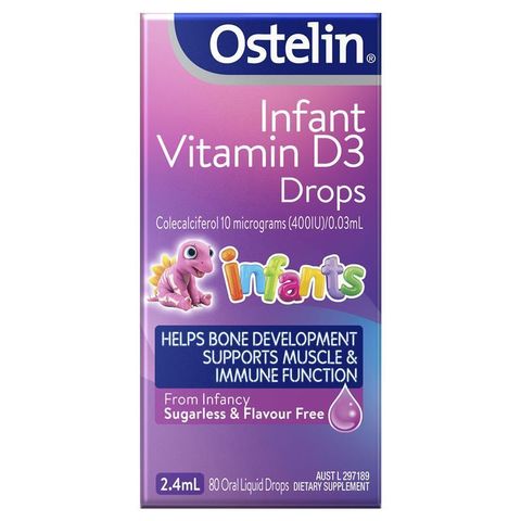 Ostelin Vitamin D3 Drops cho trẻ sơ sinh đến 12 tuổi - Bổ sung Vitamin D3 tự nhiên, hỗ trợ phát triển xương và chiều cao, vị dâu dễ uống