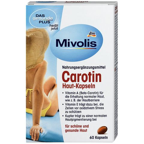 Viên Uống Chống Nắng Mivolis Carotin Das Gesunde Plus Đức - Bảo Vệ Da Từ Bên Trong, Chống Tia UV, 60 Viên Hộp