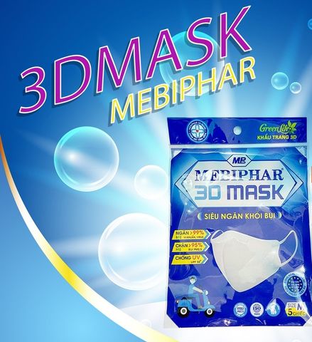 Khẩu Trang 3D MASK MEBIPHAR - Bảo Vệ Chống Nắng, Ngăn Khói Bụi, Lọc PM2.5, Giảm Tia UV, Thiết Kế Thoáng Mát, 5 Chiếc/gói