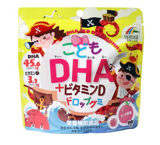Kẹo Bổ Sung DHA Unimat Riken Nhật Bản - Kẹo Dinh Dưỡng Hỗ Trợ Phát Triển Não Bộ Cho Bé - Hương Vị Đào và Cam Thơm Ngon