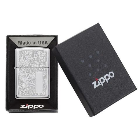 Bật Lửa Zippo Venetian 352 Chrome - Hoa Văn Khắc Chìm Sang Trọng, Thiết Kế Đẳng Cấp USA, Phong Cách Classic