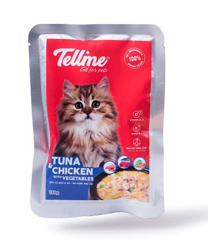 Combo 4 túi xốt cá ngừ và gà bổ sung rau củ Tellme cho mèo