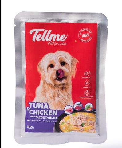 Combo 4 gói Xốt cá ngừ và gà bổ sung rau củ Tellme cho chó 130gr