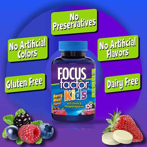 Kẹo Bổ Não Focus Factor Kids 150 Viên - Tăng Cường Trí Nhớ, Tập Trung Cho Trẻ Em, Hương Vị Thiên Nhiên An Toàn