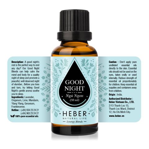 Tinh Dầu Hỗ Trợ Ngủ Ngon Heber Good Night 100% Thiên Nhiên - Giúp Thư Giãn Tâm Trí và Hỗ Trợ Giấc Ngủ Sâu Chất Lượng